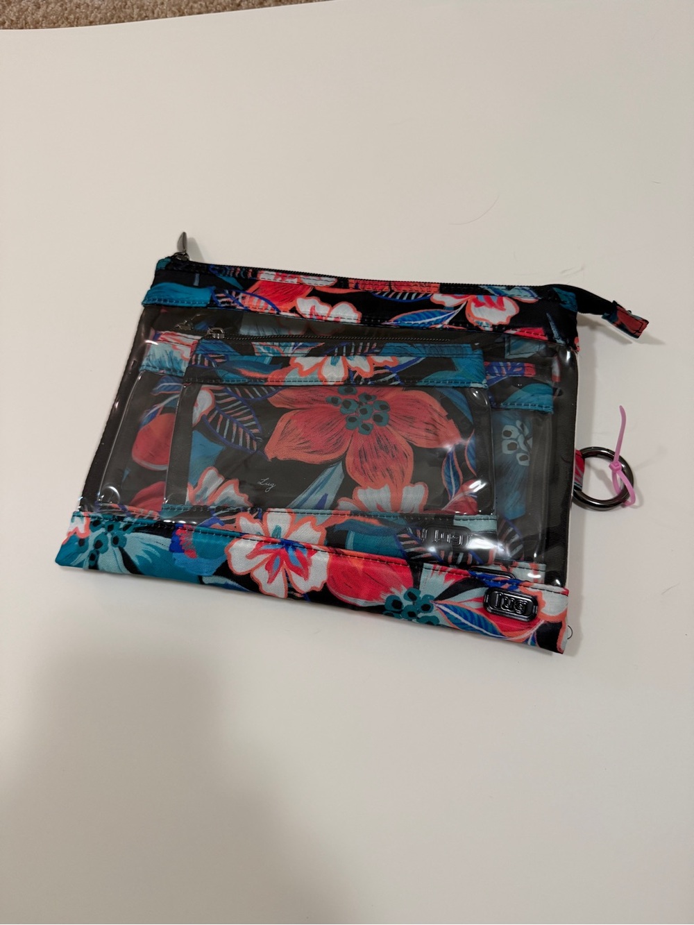 lug Clear Floral Cosmetic Pouch in Teal, Pink & Coral 3 piece set